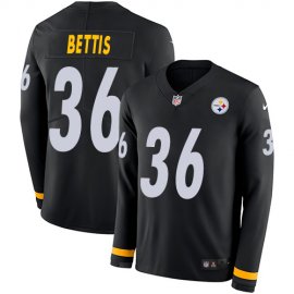 Nike Pittsburgh Steelers #36 Jerome Bettis Black Team Color Mens Stitched NFL Limited Therma Long Sleeve Jersey