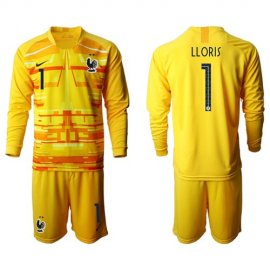 France #1 LLORIS Yellow Goalkeeper Long Sleeves Soccer Country Jersey