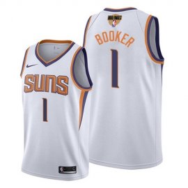 Nike Phoenix Suns #1 Devin Booker Mens 2021 NBA Finals Bound Swingman Association Edition Jersey White Mens