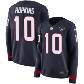 Nike Houston Texans #10 DeAndre Hopkins Navy Blue Team Color Womens Stitched NFL Limited Therma Long Sleeve Jersey