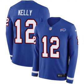 Nike Buffalo Bills #12 Jim Kelly Royal Blue Team Color Mens Stitched NFL Limited Therma Long Sleeve Jersey