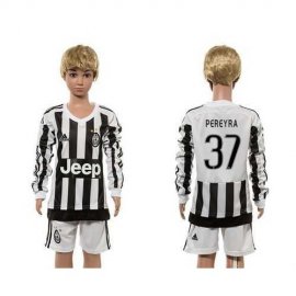 Juventus #37 Pereyra Home Long Sleeves Kid Soccer Club Jersey
