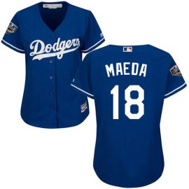 Los Angeles Dodgers #18 Kenta Maeda Blue Alternate 2018 World Series Womens Stitched MLB Jersey