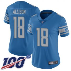 Nike Detroit Lions #18 Geronimo Allison Blue Team Color Womens Stitched NFL 100th Season Vapor Untouchable Limited Jersey