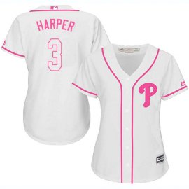 Philadelphia Phillies #3 Bryce Harper White/Pink Fashion Womens Stitched MLB Jersey