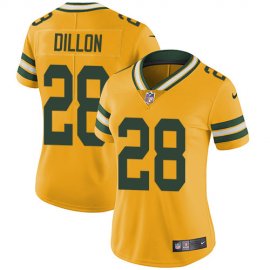 Nike Green Bay Packers #28 AJ Dillon Yellow Womens Stitched NFL Limited Rush Jersey
