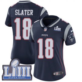 Nike New England Patriots #18 Matt Slater Navy Blue Team Color Super Bowl LIII Bound Womens Stitched NFL Vapor Untouchable Limited Jersey