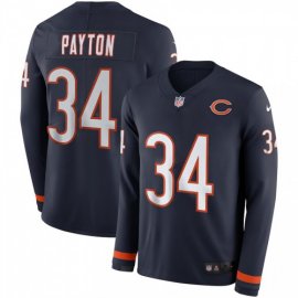 Mens Chicago Bears #34 Walter Payton Navy Blue Team Color Mens Stitched NFL Limited Therma Long Sleeve Jersey