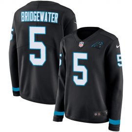 Nike Carolina Panthers #5 Teddy Bridgewater Black Team Color Womens Stitched NFL Limited Therma Long Sleeve Jersey