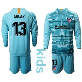 Atletico Madrid #13 Oblak Blue Goalkeeper Long Sleeves Kid Soccer Club Jersey