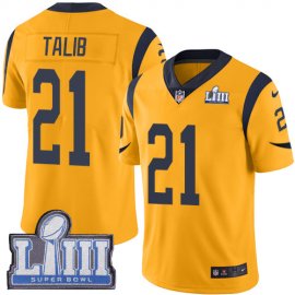 Nike Los Angeles Rams #21 Aqib Talib Gold Super Bowl LIII Bound Mens Stitched NFL Limited Rush Jersey