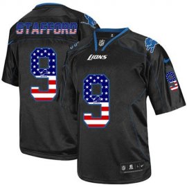 Nike Detroit Lions #9 Matthew Stafford Black Mens Stitched NFL Elite USA Flag Fashion Jersey