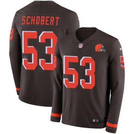 Nike Cleveland Browns #53 Joe Schobert Brown Team Color Mens Stitched NFL Limited Therma Long Sleeve Jersey