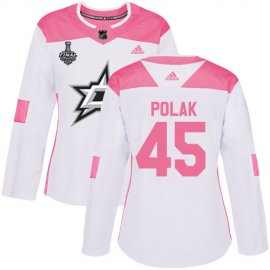 Adidas Dallas Stars #45 Roman Polak White/Pink Authentic Fashion Womens 2020 Stanley Cup Final Stitched NHL Jersey