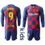 Barcelona #9 Suarez Home Long Sleeves Kid Soccer Club Jersey