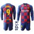 Barcelona #9 Suarez Home Long Sleeves Kid Soccer Club Jersey