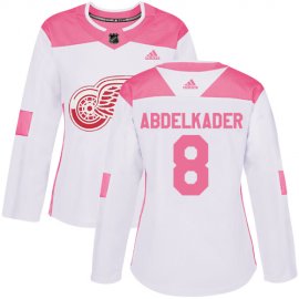 Adidas Detroit Red Wings #8 Justin Abdelkader White/Pink Authentic Fashion Womens Stitched NHL Jersey