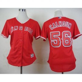 Los Angeles Angels #56 Kole Calhoun Red Alternate Womens Stitched MLB Jersey