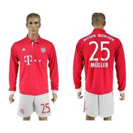 Bayern Munchen #25 Muller Home Long Sleeves Soccer Club Jersey