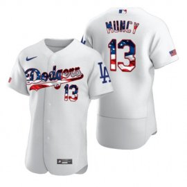 Los Angeles Dodgers #13 Max Muncy Mens Nike White Fluttering USA Flag Limited Edition Authentic MLB Jersey
