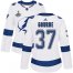 Adidas Tampa Bay Lightning #37 Yanni Gourde White Road Authentic Womens 2020 Stanley Cup Champions Stitched NHL Jersey