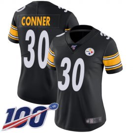 Nike Pittsburgh Steelers #30 James Conner Black Team Color Womens Stitched NFL 100th Season Vapor Limited Jersey
