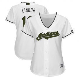 Cleveland Indians #12 Francisco Lindor White 2018 Memorial Day Cool Base Womens Stitched MLB Jersey