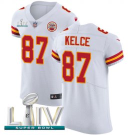 Nike Kansas City Chiefs #87 Travis Kelce White Super Bowl LIV 2020 Mens Stitched NFL New Elite Jersey