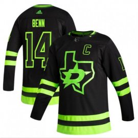 Dallas Stars #14 Jamie Benn Black Mens Adidas 2020-21 Reverse Retro Alternate NHL Jersey