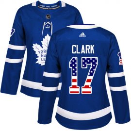 Adidas Toronto Maple Leafs #17 Wendel Clark Blue Home Authentic USA Flag Womens Stitched NHL Jersey