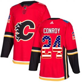 Adidas Calgary Flames #24 Craig Conroy Red Home Authentic USA Flag Stitched NHL Jersey