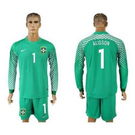 Brazil #1 Alisson Green Goalkeeper Long Sleeves Soccer Country Jersey