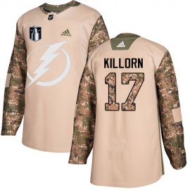 Adidas Tampa Bay Lightning #17 Alex Killorn Camo Authentic 2022 Stanley Cup Final Patch Veterans Day Stitched NHL Jersey Mens