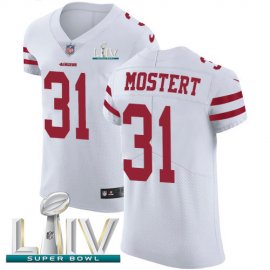 Nike San Francisco 49ers #31 Raheem Mostert White Super Bowl LIV 2020 Mens Stitched NFL New Elite Jersey