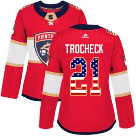 Adidas Florida Panthers #21 Vincent Trocheck Red Home Authentic USA Flag Womens Stitched NHL Jersey