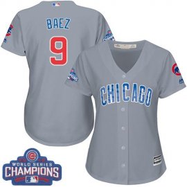 Chicago Cubs #9 Javier Baez Grey Road 2016 World Series Champions Womens Stitched MLB Jersey