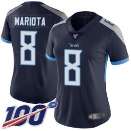 Nike Tennessee Titans #8 Marcus Mariota Navy Blue Team Color Womens Stitched NFL 100th Season Vapor Limited Jersey
