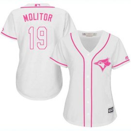 Toronto Blue Jays #19 Paul Molitor White/Pink Fashion Womens Stitched MLB Jersey