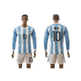 Argentina #10 Messi Home Long Sleeves Soccer Country Jersey