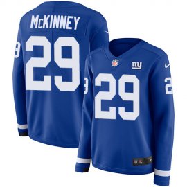 Nike New York Giants #29 Xavier McKinney Royal Blue Team Color Womens Stitched NFL Limited Therma Long Sleeve Jersey