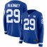 Nike New York Giants #29 Xavier McKinney Royal Blue Team Color Womens Stitched NFL Limited Therma Long Sleeve Jersey