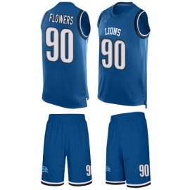 Nike Detroit Lions #90 Trey Flowers Blue Team Color Mens Stitched NFL Limited Tank Top Suit Jersey