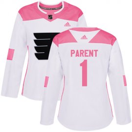 Adidas Philadelphia Flyers #1 Bernie Parent White/Pink Authentic Fashion Womens Stitched NHL Jersey