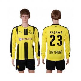 Dortmund #23 Kagawa Home Long Sleeves Soccer Club Jersey