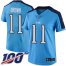 Nike Tennessee Titans #11 A.J. Brown Light Blue Womens Stitched NFL Limited Rush 100th Season Jersey