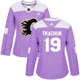 Adidas Calgary Flames #19 Matthew Tkachuk Purple Authentic Fights Cancer Womens Stitched NHL Jersey