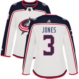 Adidas Columbus Blue Jackets #3 Seth Jones White Road Authentic Womens Stitched NHL Jersey