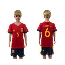Spain #6 A.Iniesta Red Home Kid Soccer Country Jersey