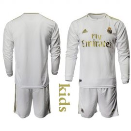 Real Madrid Blank Home Long Sleeves Kid Soccer Club Jersey