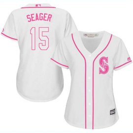 Seattle Mariners #15 Kyle Seager White/Pink Fashion Womens Stitched MLB Jersey